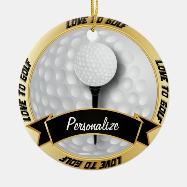 Love to Golf in White | Personalise Ceramic Tree Decoration (Front)