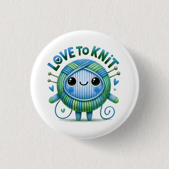 Love to Knit Quote Cute Blue Green Ball of Yarn 3 Cm Round Badge (Front)