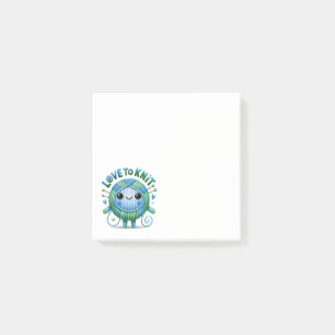 Love to Knit Quote Cute Blue Green Ball Yarn 3 x 3 Post-it Notes