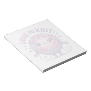 Love to Knit Quote Cute Pink Purple Ball of Yarn Notepad