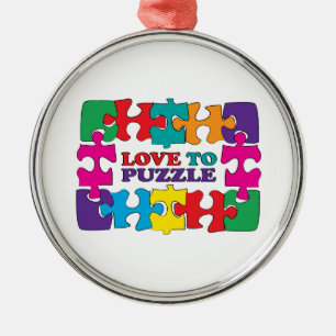 Love To Puzzle Metal Ornament