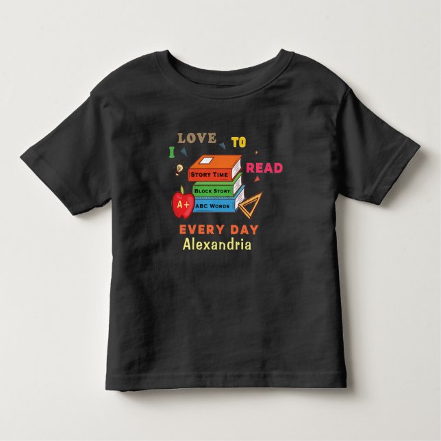 Love To Read Books Reader Reading Personalise Toddler T-Shirt (Front)