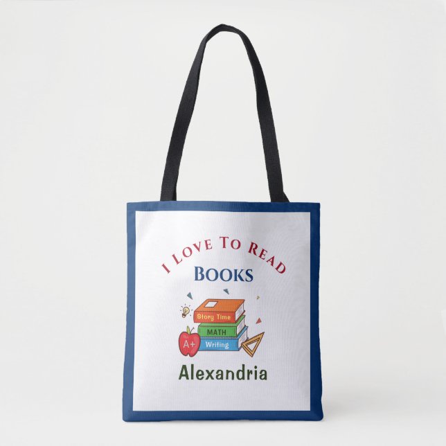 Love To Read Books Reader Reading Personalise Tote Bag (Front)