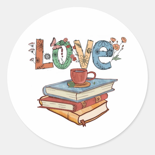 Love to Read Books Round Sticker (Front)