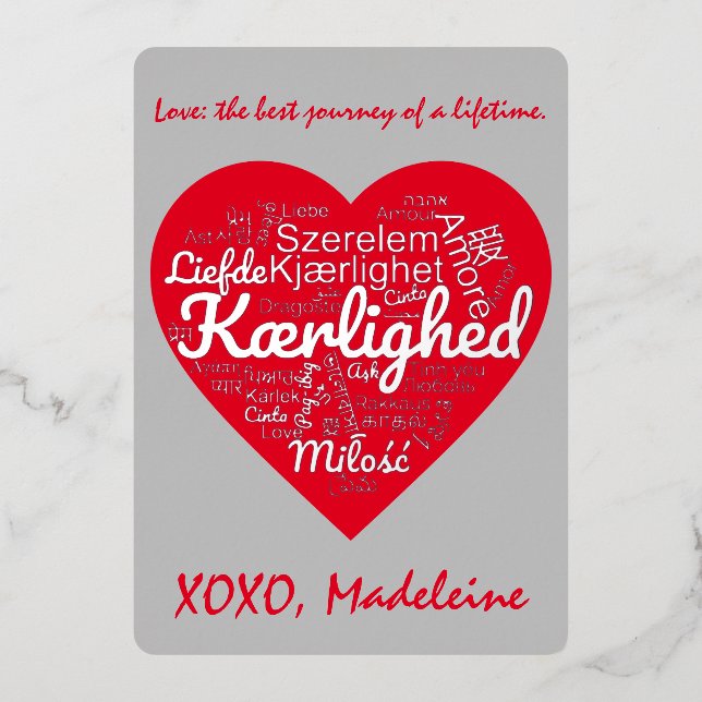 LOVE translated into 40 Languages Valentine's Day Foil Holiday Card (Front)