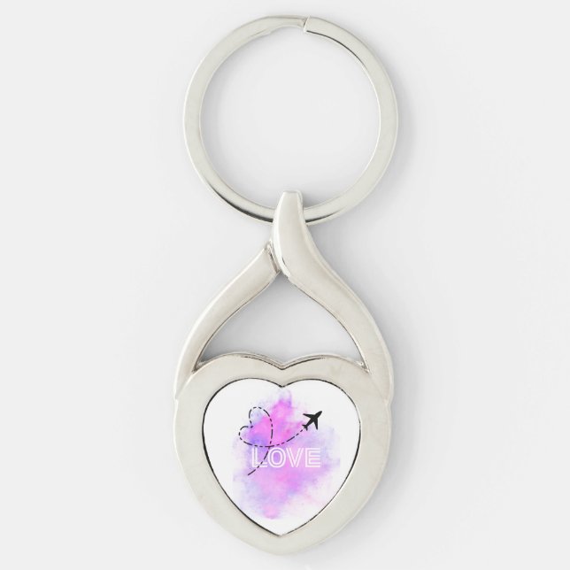 Love Travel Aeroplane Heart Keyring (Front)