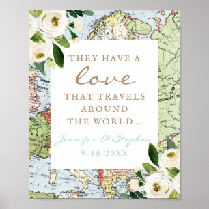 Love Travels The World Floral Map Sign