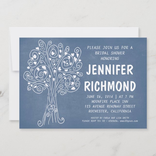 love tree blue bridal shower invitations (Front)