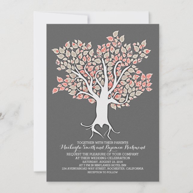 Love tree elegant modern wedding invitations (Front)