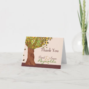 Love Tree Falling Heart Leaves Thank You Note Card