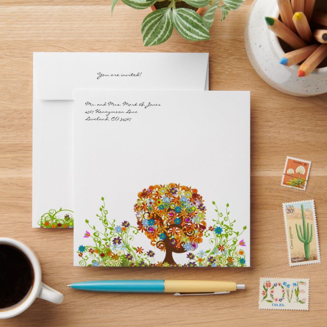 Love Tree Flower Wedding Envelopes (Desk)