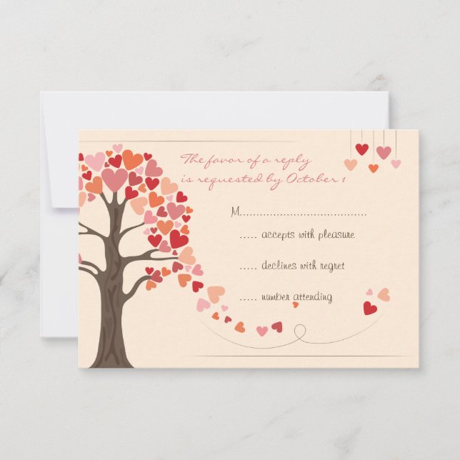 Love Tree Hearts Wedding RSVP Card (Front)