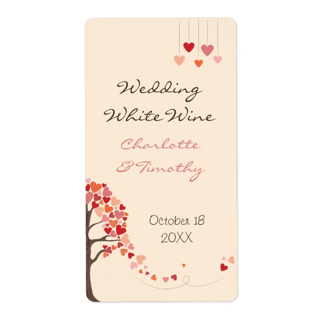 Love Tree Hearts Wedding Wine Label (Front)