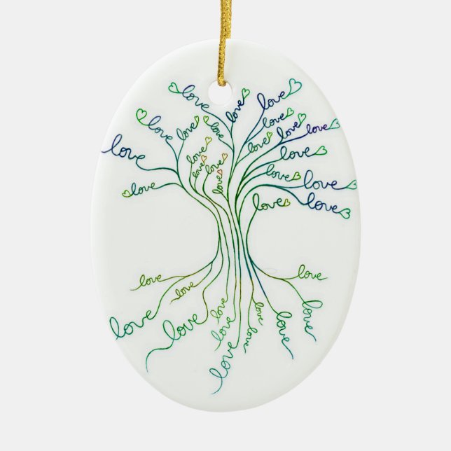 Love Tree of Life Art Teal Blue Custom Baby Photo Ceramic Ornament (Front)