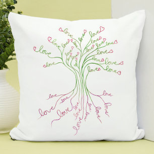 Love Tree of Life Art White Green Pink Hearts Cute Cushion