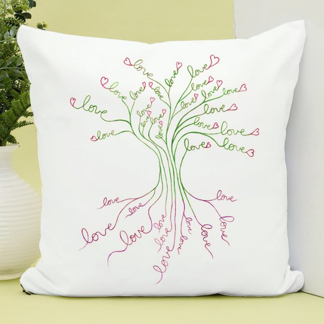 Love Tree of Life Art White Green Pink Hearts Cute Cushion (Creator Uploaded)