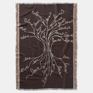 Love Tree of Life Nature Brown Hearts Cute Rustic Throw Blanket