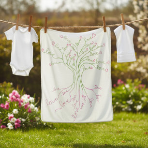 Love Tree of Life White Green Valentine's Hearts Sherpa Blanket