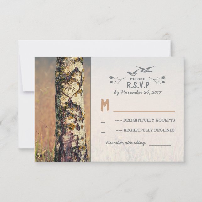 love tree rustic country wedding RSVP cards (Front)