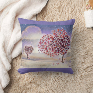 Love Tree with Hearts Watercolor Cushion