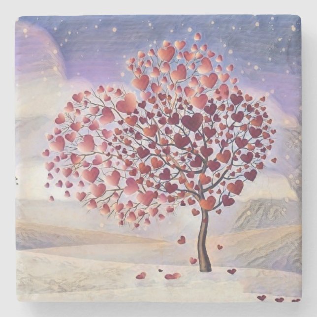 Love Tree with Hearts Watercolor  Stone Coaster (Front)