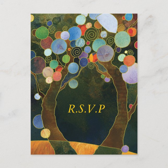 Love Trees(in Blue): Wedding RSVP Postcards (Front)