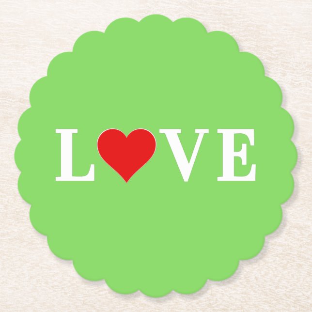 LOVE Trending Lime Green Modern Elegant Paper Coaster (Front)