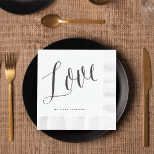 Love Trendy Chic Black Script Calligraphy Wedding Napkin