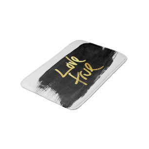 "Love True" Gold on Black Brush Stroke Bath Mat