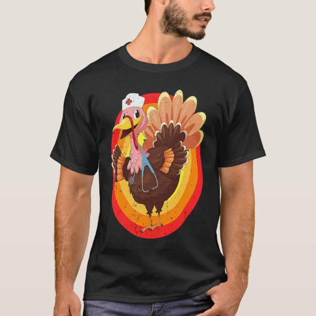 Love Turkey Stethoscope Nurse Life Thanksgiving Fa T-Shirt (Front)
