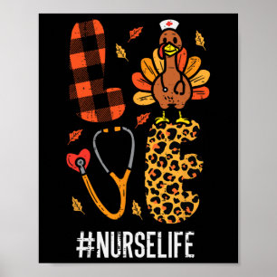 Love Turkey Stethoscope Nurse Thanksgiving Fall Sc Poster