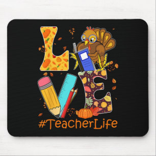 Love Turkey Teacher Thanksgiving Thankful Happy Fa Mouse Pad