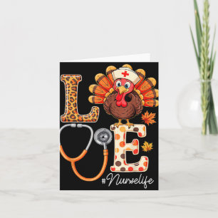 Love Turkey Thanksgiving Nurse Life Fall Scrub Top Card