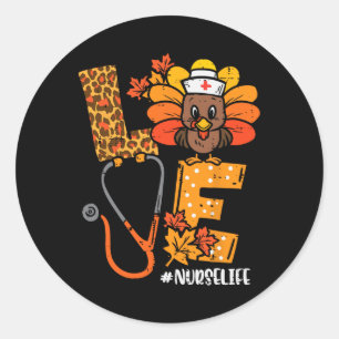 Love Turkey Thanksgiving Nurse Life Fall Scrub Top Classic Round Sticker