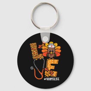 Love Turkey Thanksgiving Nurse Life Fall Scrub Top Key Ring