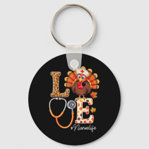 Love Turkey Thanksgiving Nurse Life Fall Scrub Top Key Ring