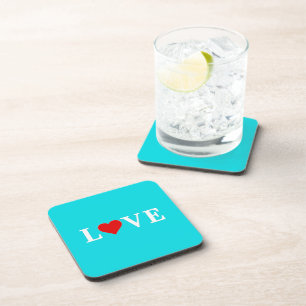 LOVE Turquoise Blue Aqua Blue Modern Chic Elegant Coaster
