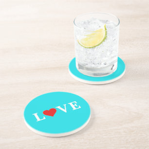 LOVE Turquoise Blue Aqua Blue Modern Chic Elegant Coaster