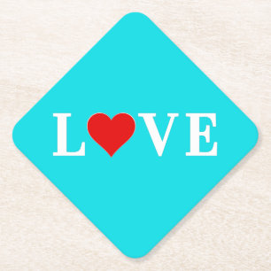 LOVE Turquoise Blue Aqua Blue Modern Chic Elegant Paper Coaster