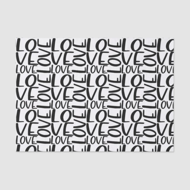Love Typography Black White Valentine Text Tissue Paper (Front)