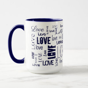 LOVE! Typography Blue Text Mug