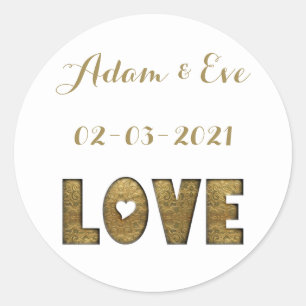 Love Typography Gold Elegant Wedding Engagement Classic Round Sticker