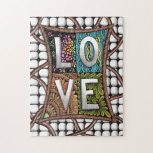 LOVE Typography Intricate Line Art Doodling Patter Jigsaw Puzzle