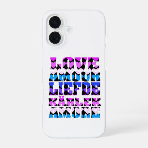 Love Typography Languages Hearts Pink Purple Blue iPhone 16 Case