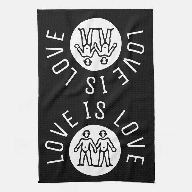 Love Typography Lesbian Gay Pride LGBT Black White Tea Towel (Vertical)