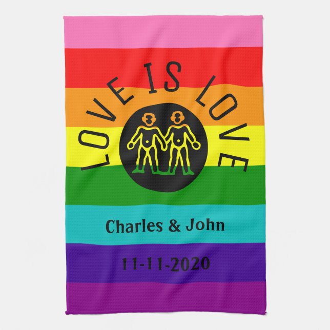 Love Typography Lesbian Gay Pride LGBT Rainbow Tea Towel (Vertical)