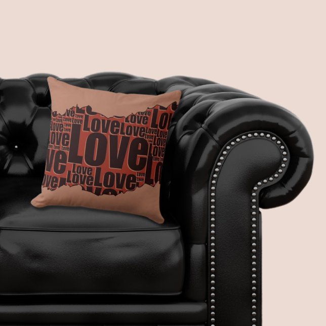 Love Typography Red & Black Irregular Pattern  Cushion (Love Typography, Red Throw Pillow)