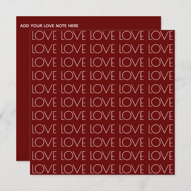 "Love" Typography Red Square Valentine's Holiday Card (Front/Back)