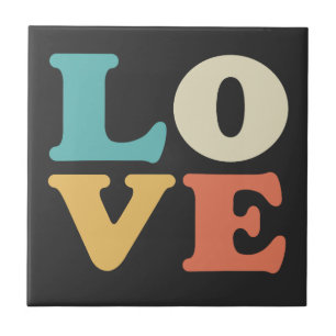 Love Typography Retro Colour Square Ceramic Tile