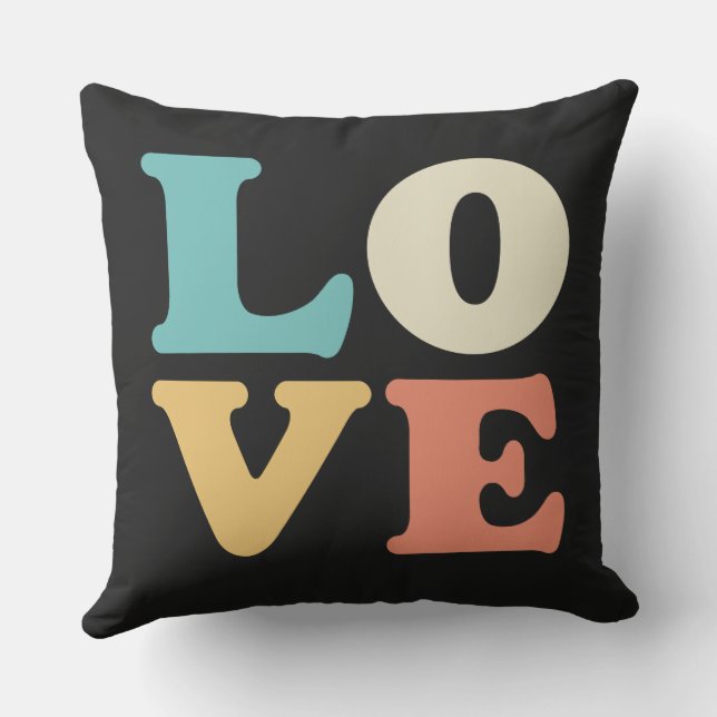 Love Typography Retro Colour Square Cushion (Back)